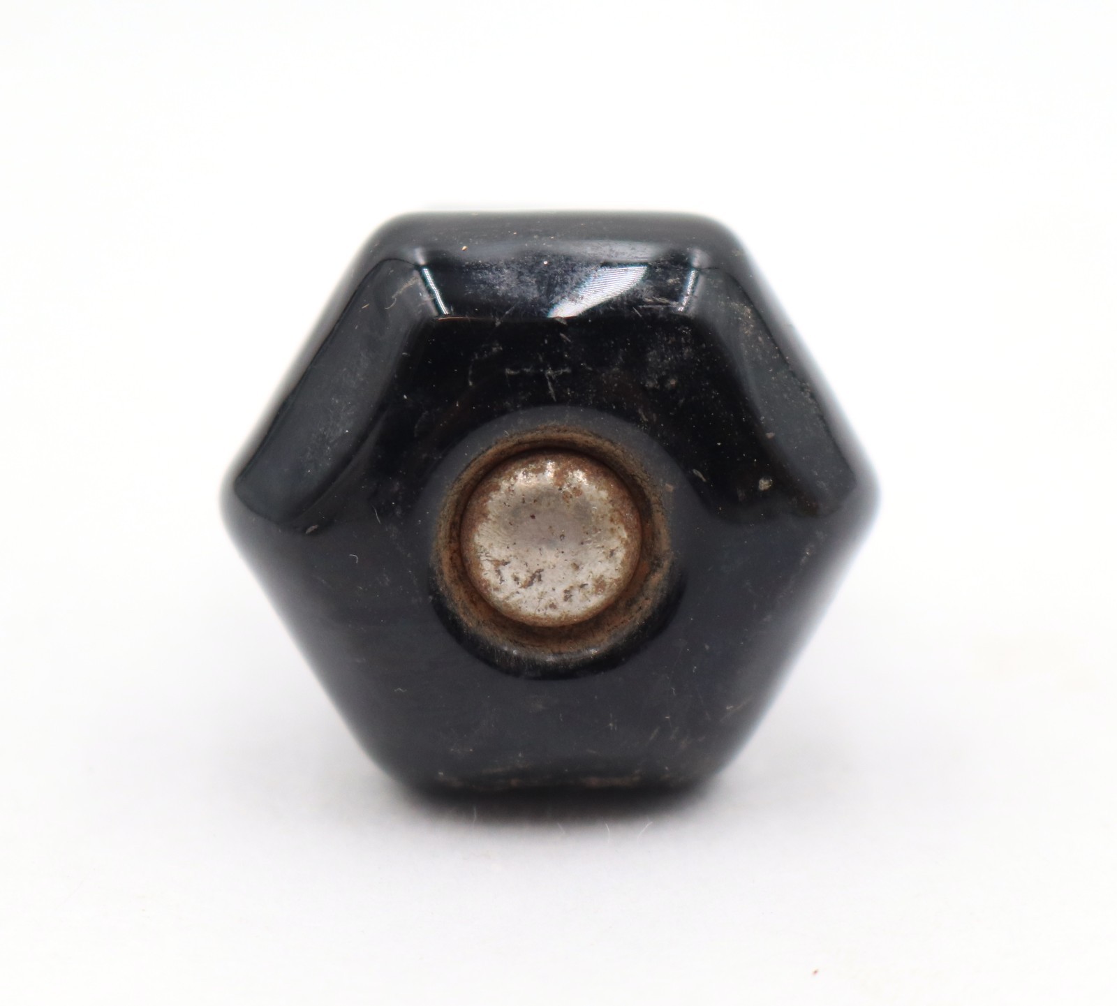 Vintage 1 in. Hexagon Black Glass Cabinet Knob