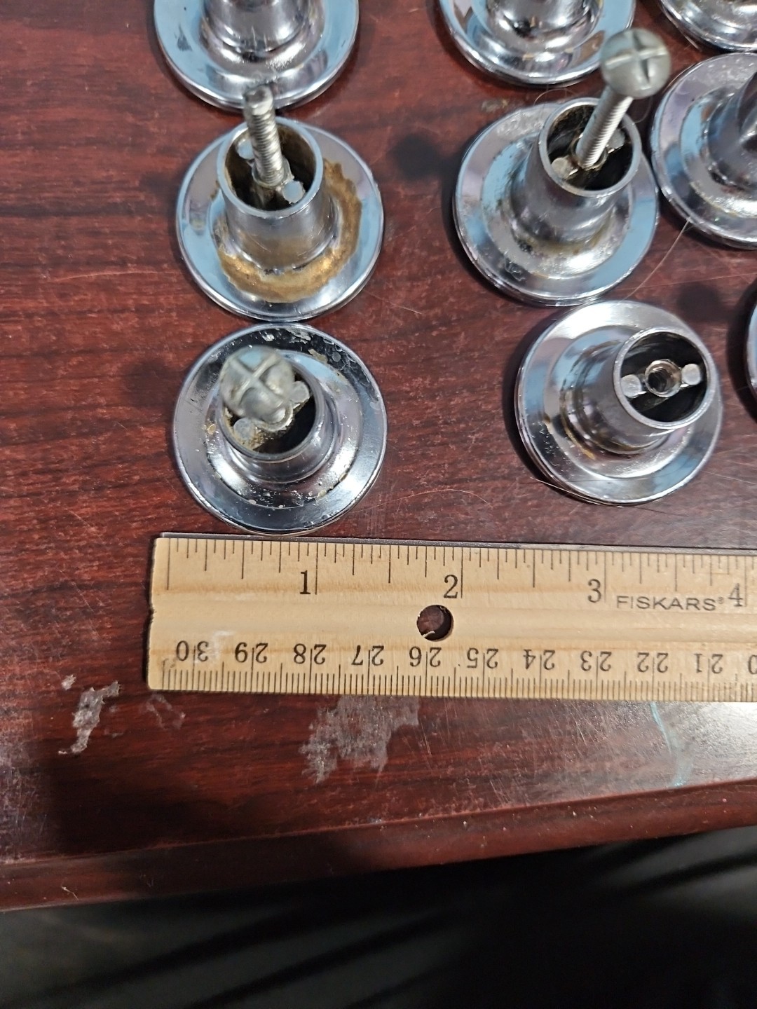 Lot Of 21 Vintage Mushroom Chrome Concave Cabinet Drawer Pull Knobs 1 1/2″