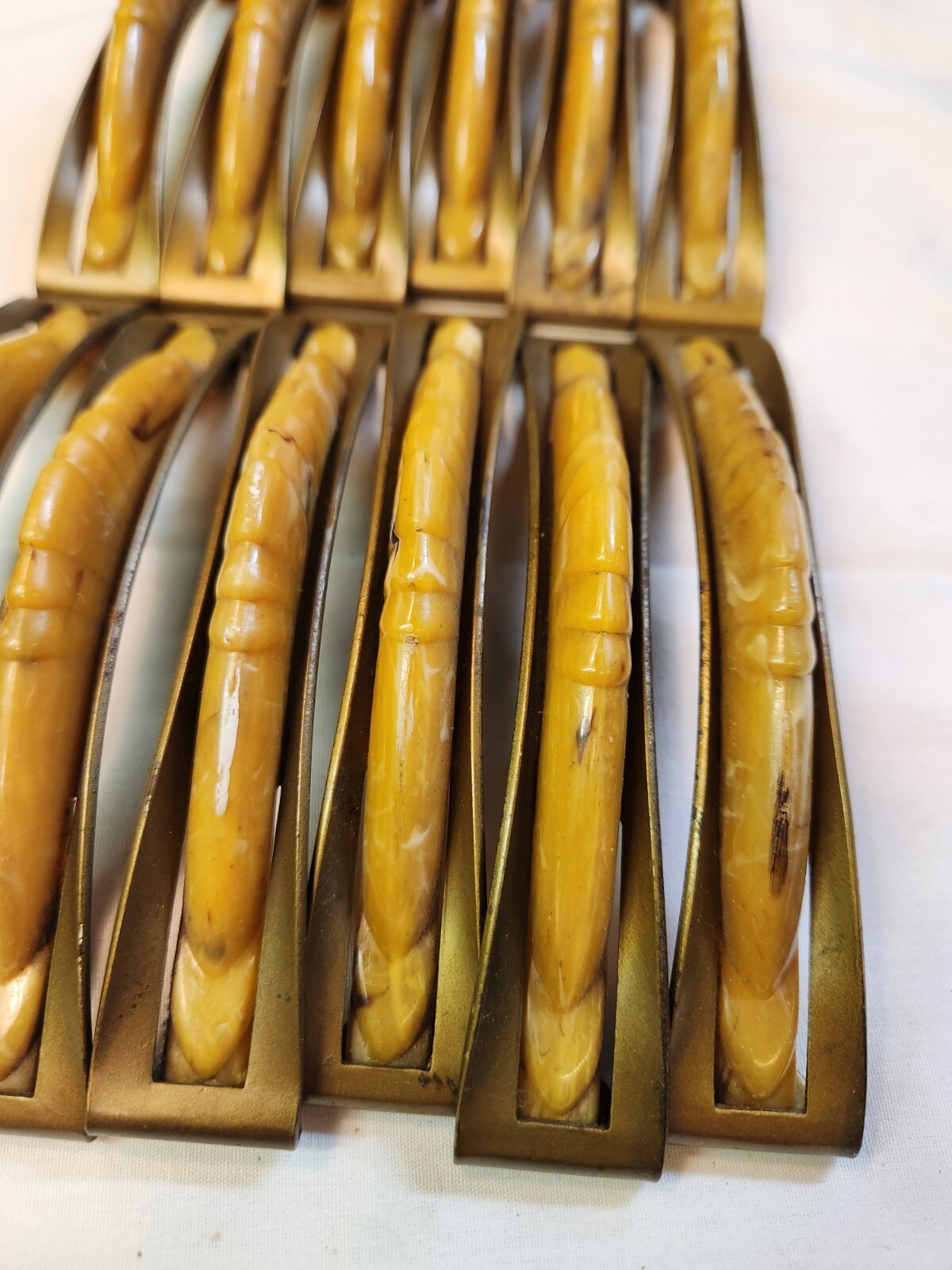 12 Antique Brass Drawer Center Pulls Bakelite & 2 Art Deco Circle Handles Screws