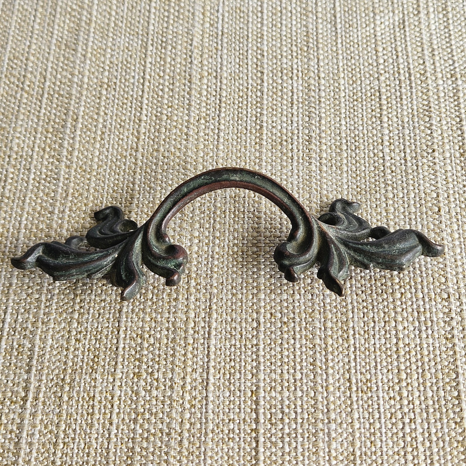 French Provincial Bail Drop Drawer Pulls Pair Antique Brass Patina Ornate M1676