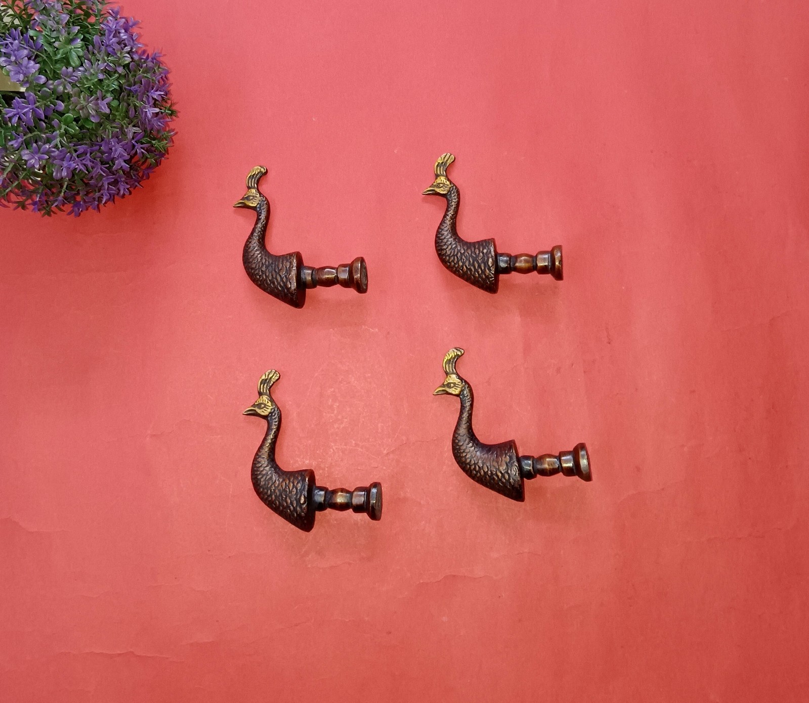 Peacock Head Shape Home Window Knob Brass Drawer Knobs Set of 04 Pieces GTX
