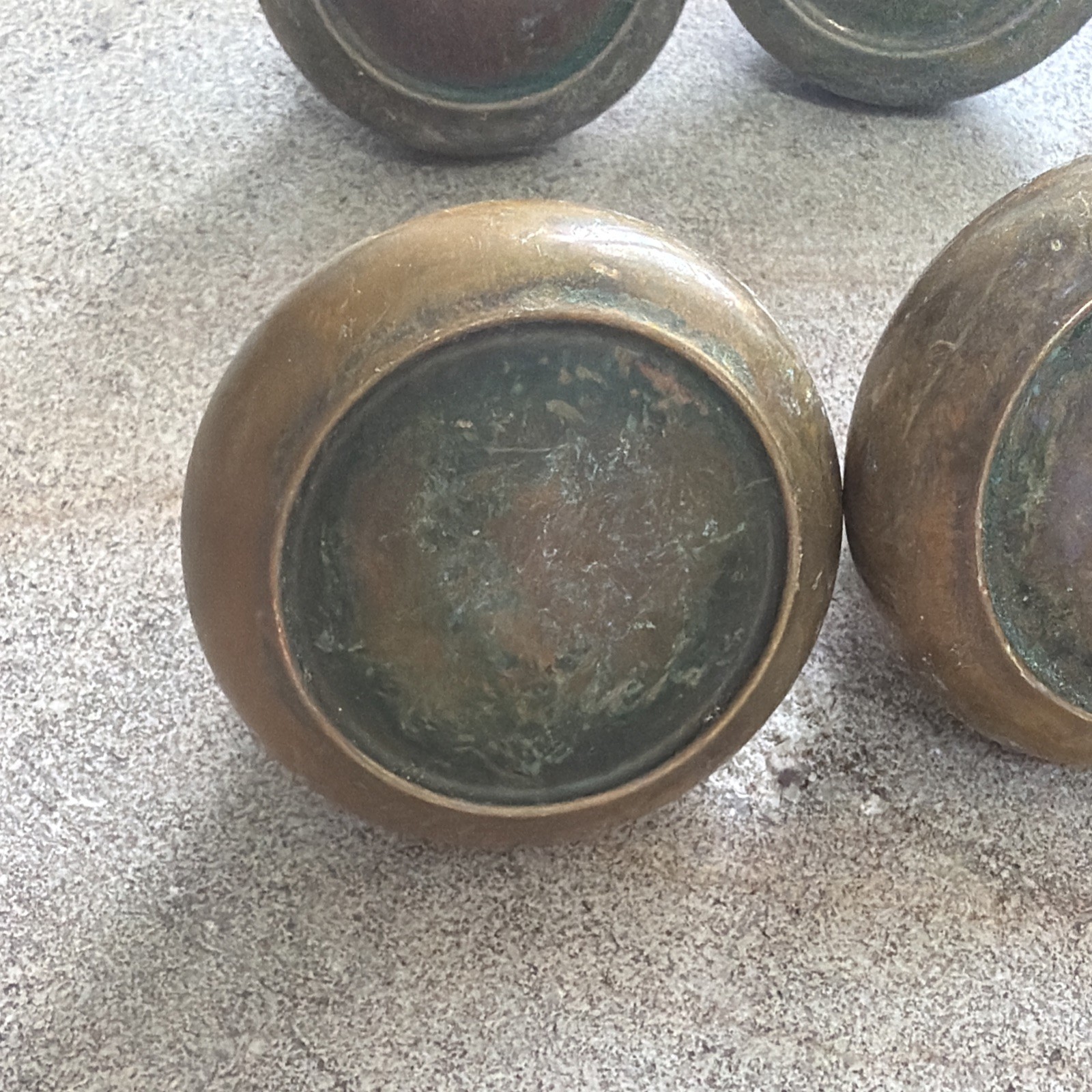 1 Antique 1930s Circle Design Hollow Brass Door Pull Knob Handle Vintage Patina