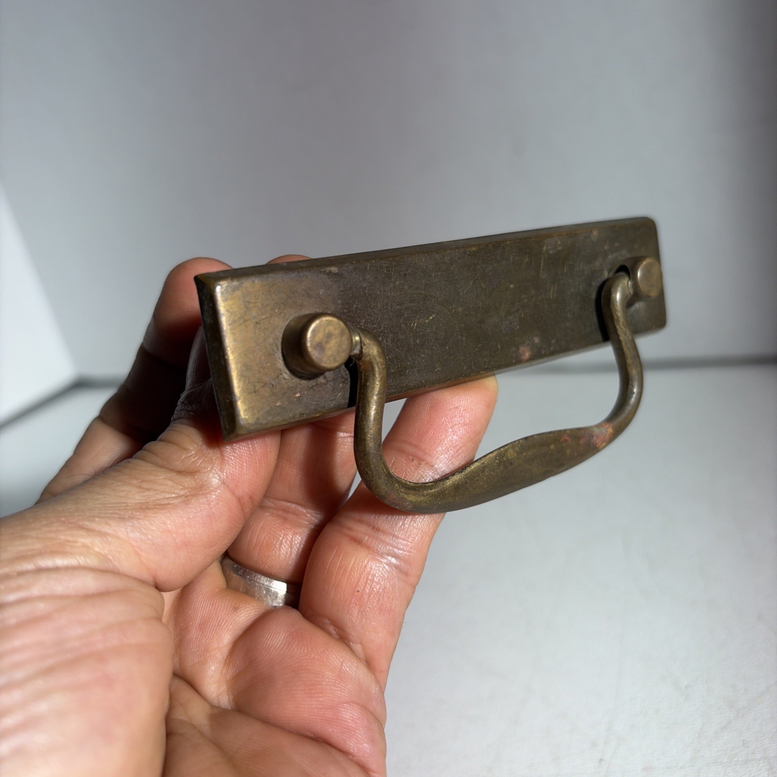Vintage Single Mid Century Modern Brass Drawer Bail Drop Pull Handle