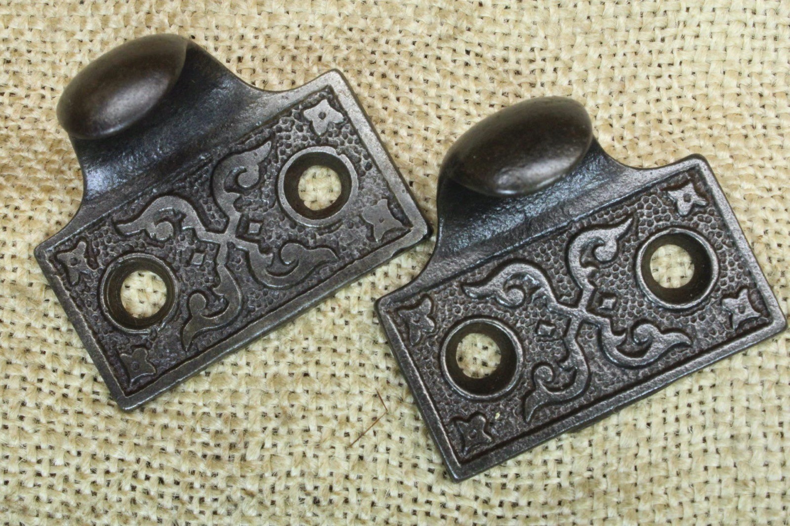 2 Old Window Sash Lifts Cast Iron Victorian X Ferns Scrolls Thick Pulls