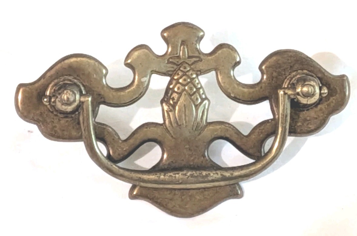 (5) Vintage 1960s (?) Brass Pineapple Drop Bail Drawer Pulls / Handles & Screws