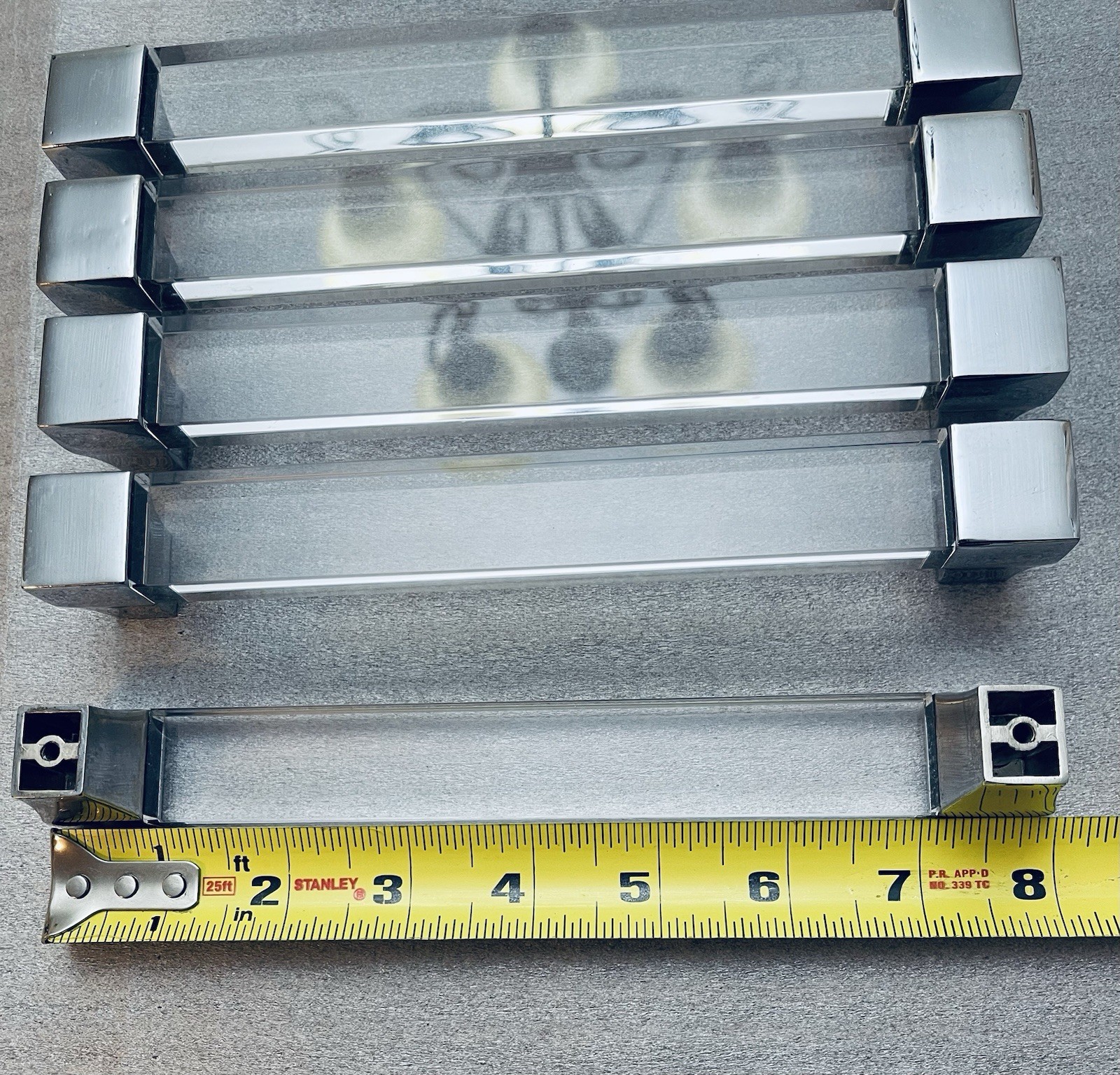 Set 5 Lucite Acrylic Drawer Pulls 8″ Polished Nickel Cabinet Handles W Hardware