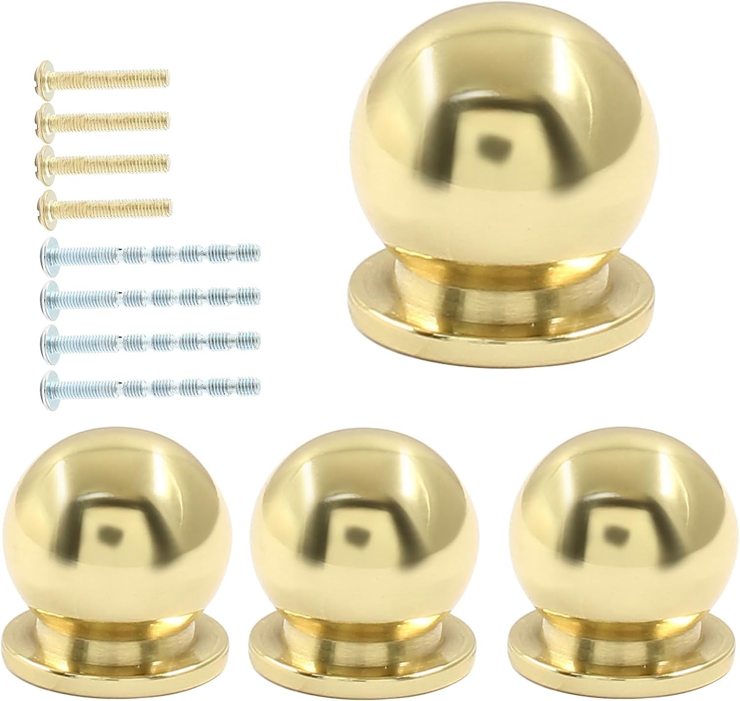4 Pack Mini Round Brass Knobs – Polished Gold 1/2 Inch Drawer Pulls