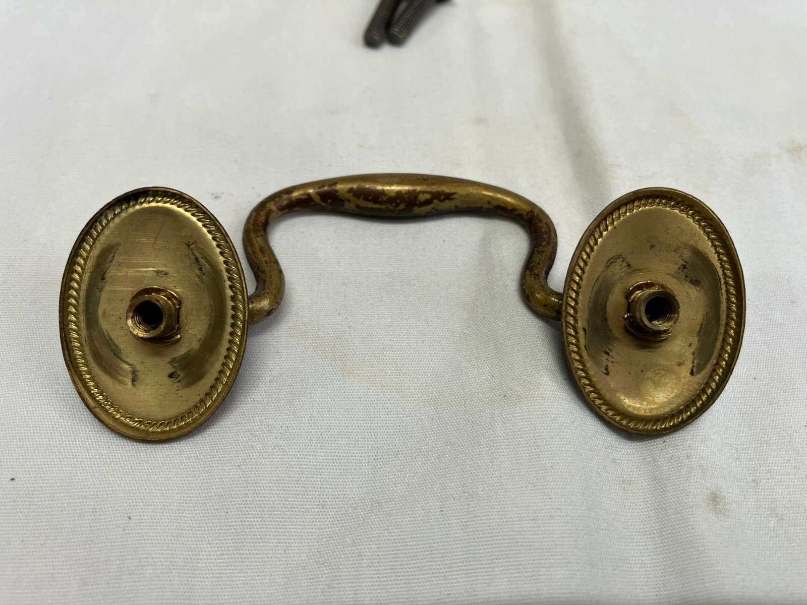 Vintage Drop Handle Bail Drawer Pull 2.5 inch Brass Separate screw Plates