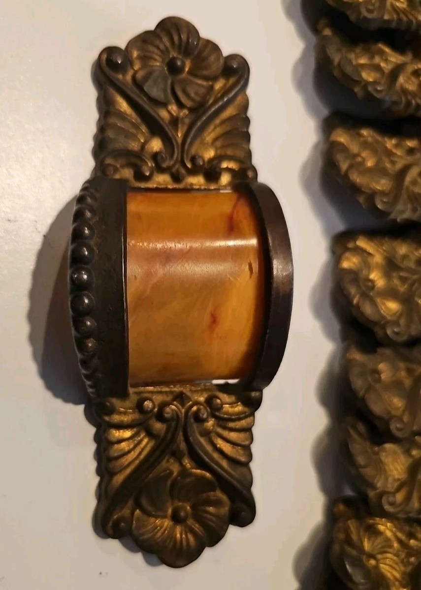 6-2 piece. Art Nouveau heavy brass drawer pulls/handles 6″ x 2″ VTG Bakelite