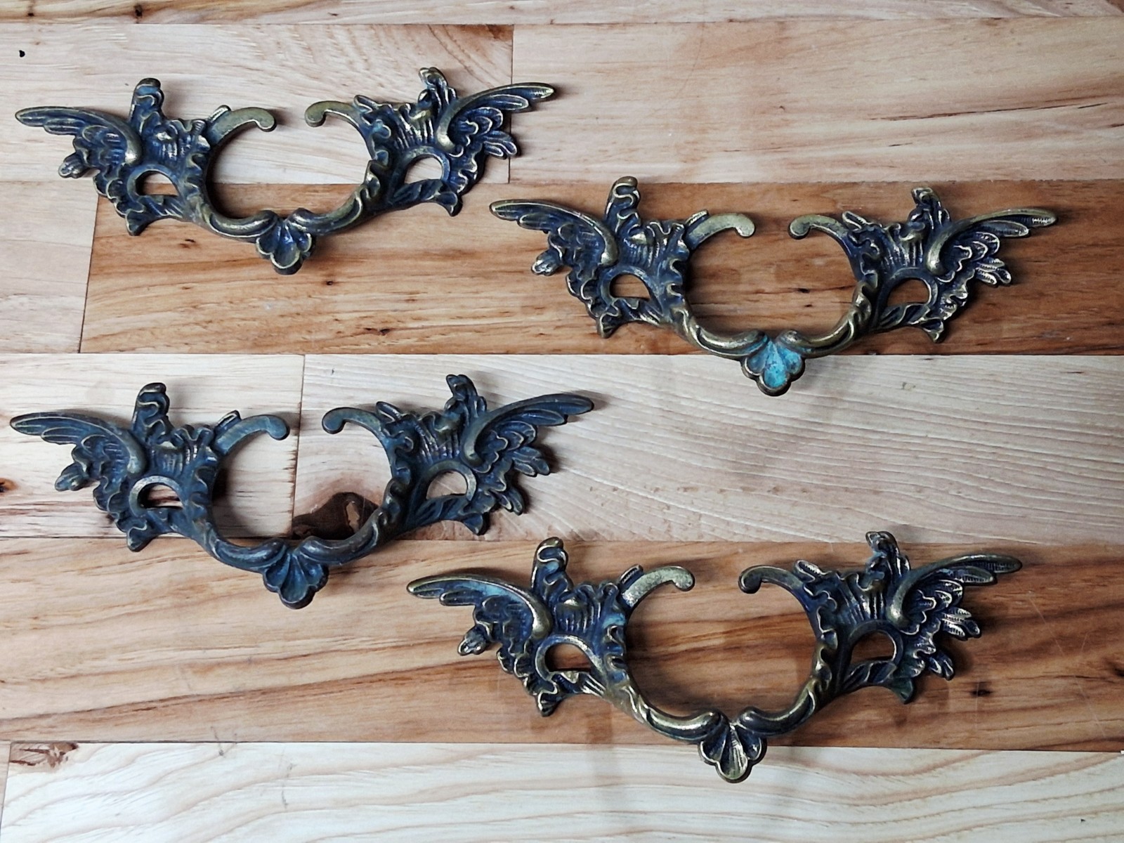 Lot Of 4 Vintage German Ornate Brass Drawer Pulls