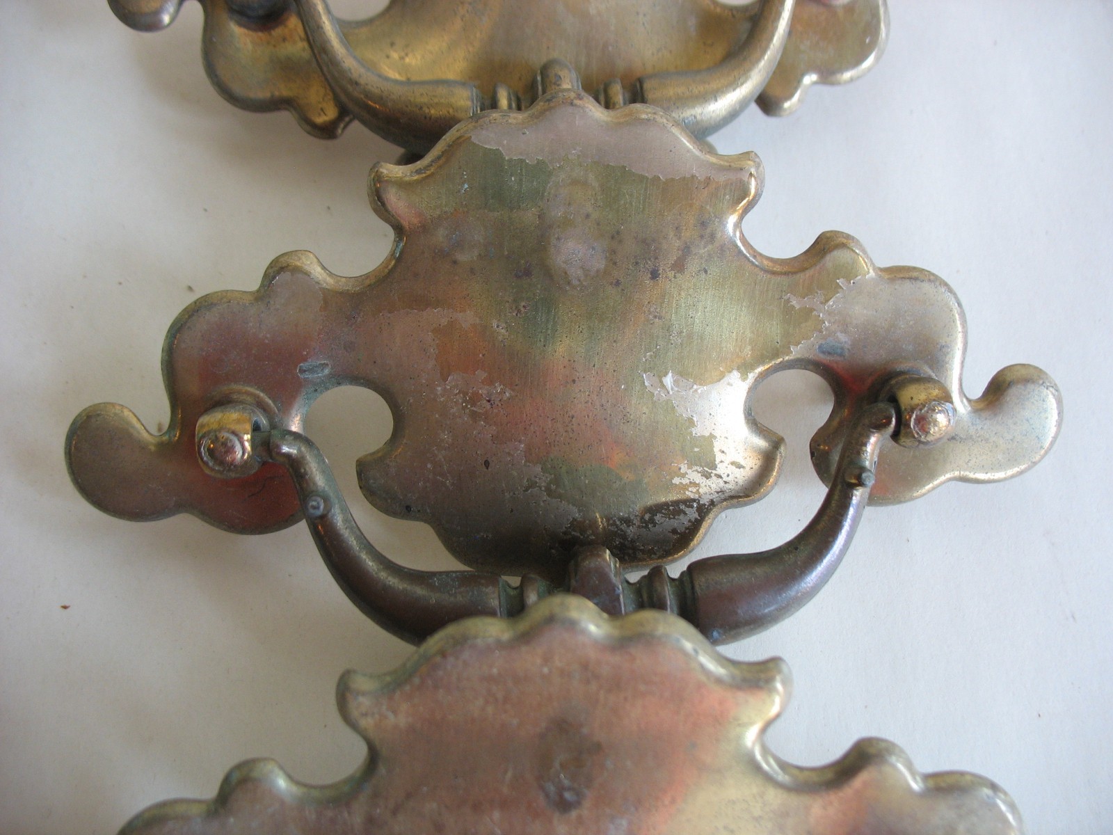 S/6 Batwing Chippendale brass plated drawer pulls 3 1/2″ centers Salvage