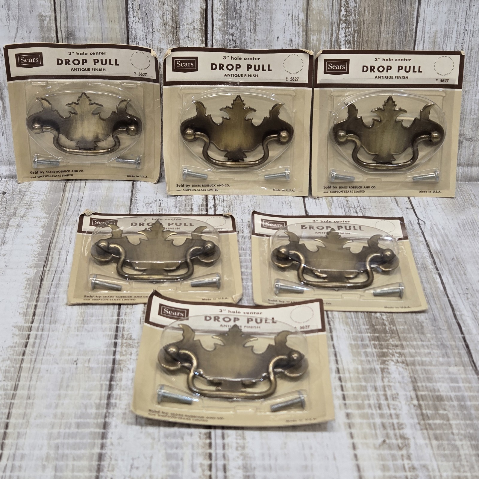 Lot Of 6 Vintage NOS Sears Roebuck #5627 Door Drawer Drop Pull Handle 3″ Hole