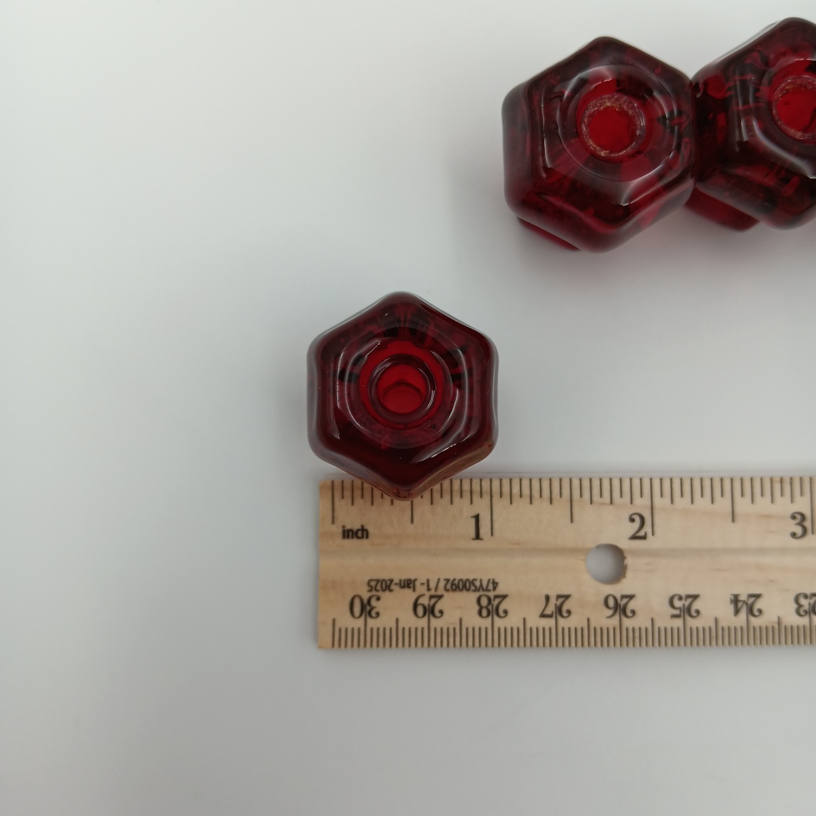 Set Of 5 Ruby Red Glass Drawer Pulls Cabinet Knobs Handles 1″ Wide Vintage Style