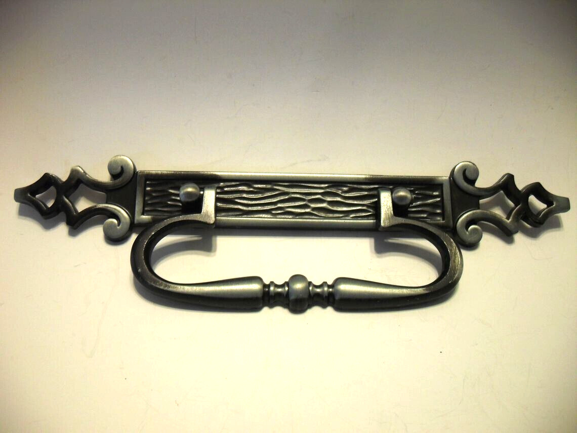 Vintage Silver/Pewter & Black Gothic Drawer Pull Drop Bale Dresser Handle