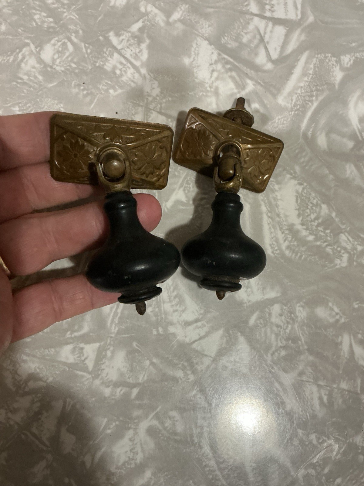 RARE ANTIQUE TEARDROP BLACK EBONIZED VICTORIAN PULL PRICED PER PULL BEAUTIFUL!
