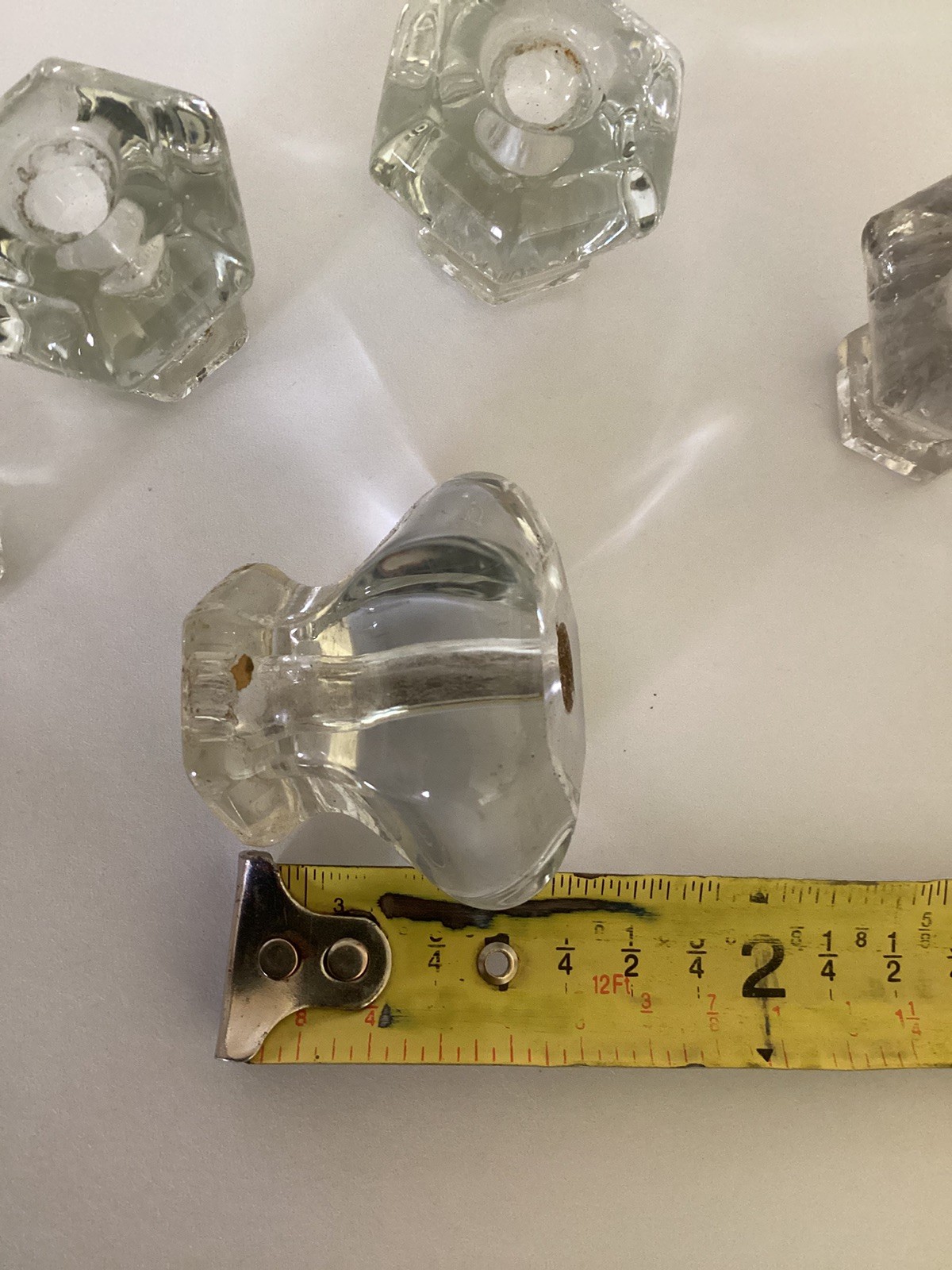 6 Vintage Depression Style 2 Size Hexagon Clear Glass Drawer/ Cabinet Knob Pulls