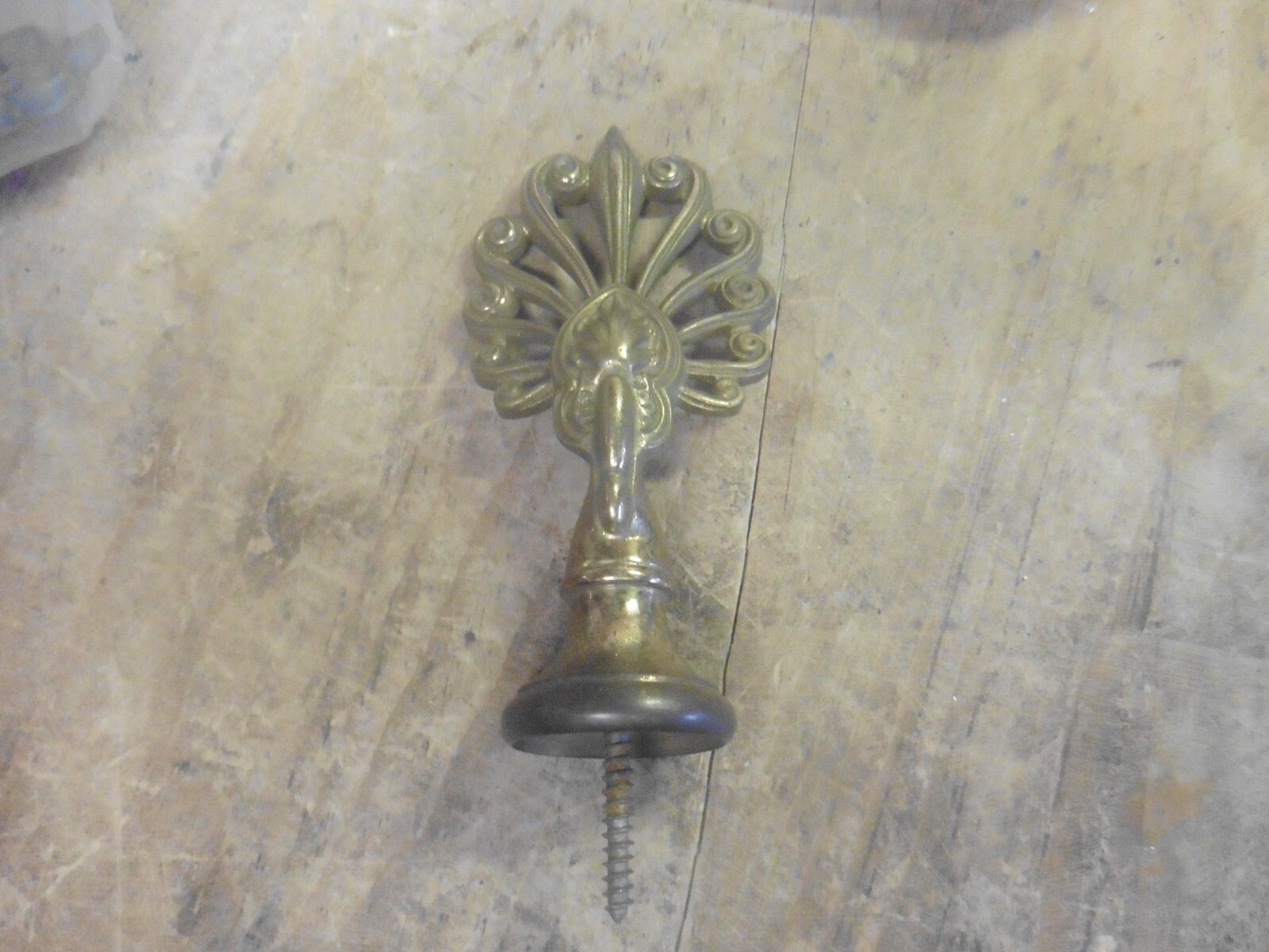 Antique peacock fancy brass cabinet door lock latch drawer pull finial screw on