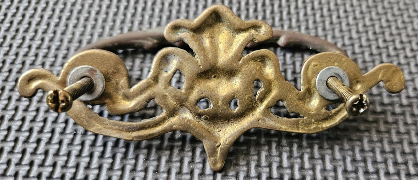 RARE Large Antique Ornate Brass France Chippendale Batwing Drawer Pull FREESHIP