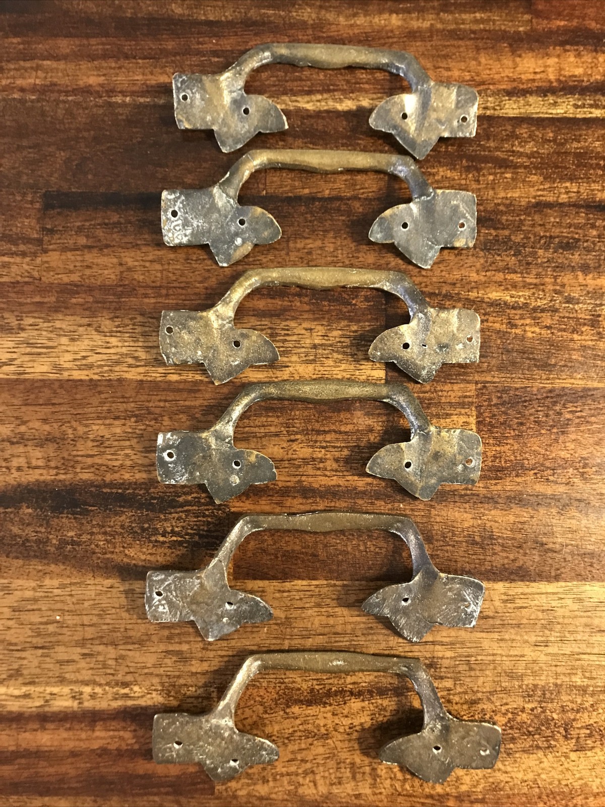 Antique Vtg Brass Handle Drawer Pulls French Provincial Leaf Regency Lot Set x6