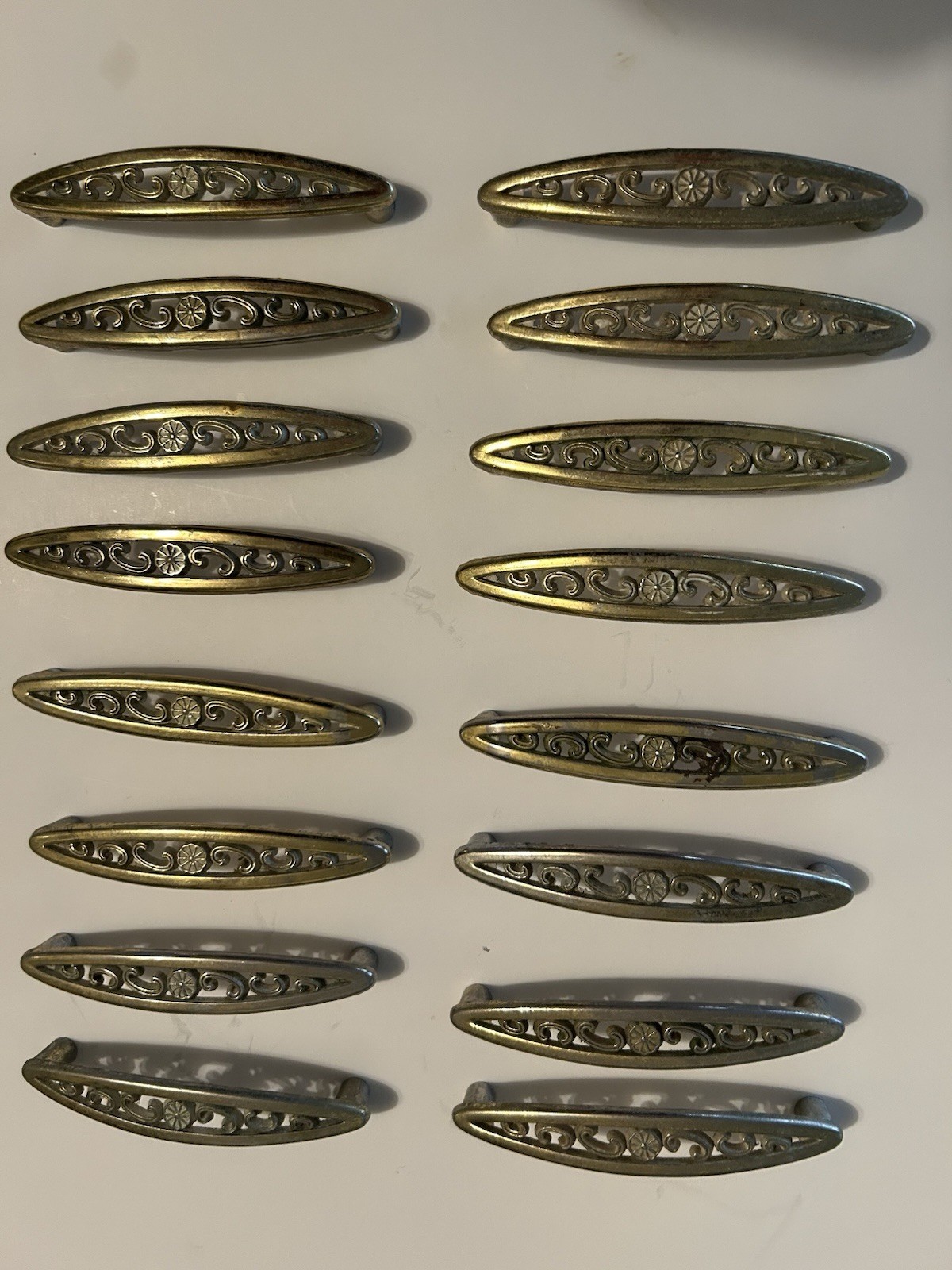 Lot Of 16 MCM Allison/Amerock Antique Brass Floral Filigree Pull Handle 3″ OC