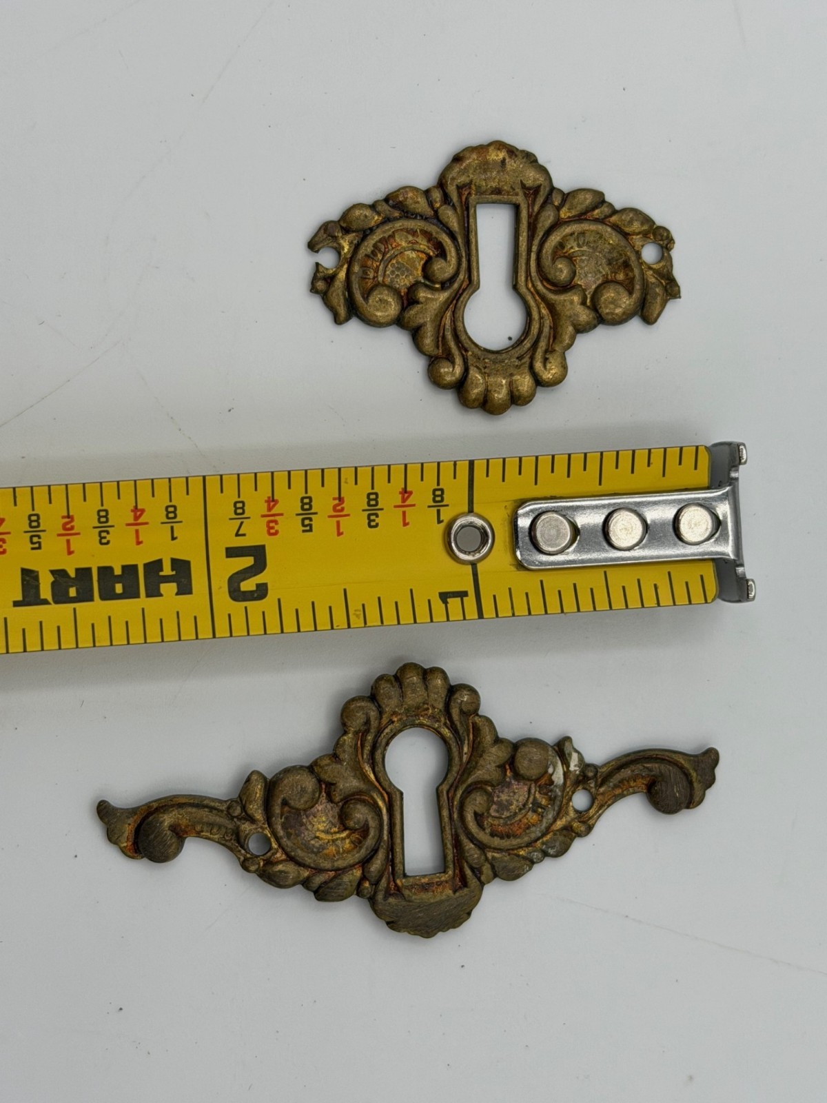 Vintage Lot Metal Furniture Appliques and Keyhole Decorations, New and Used.
