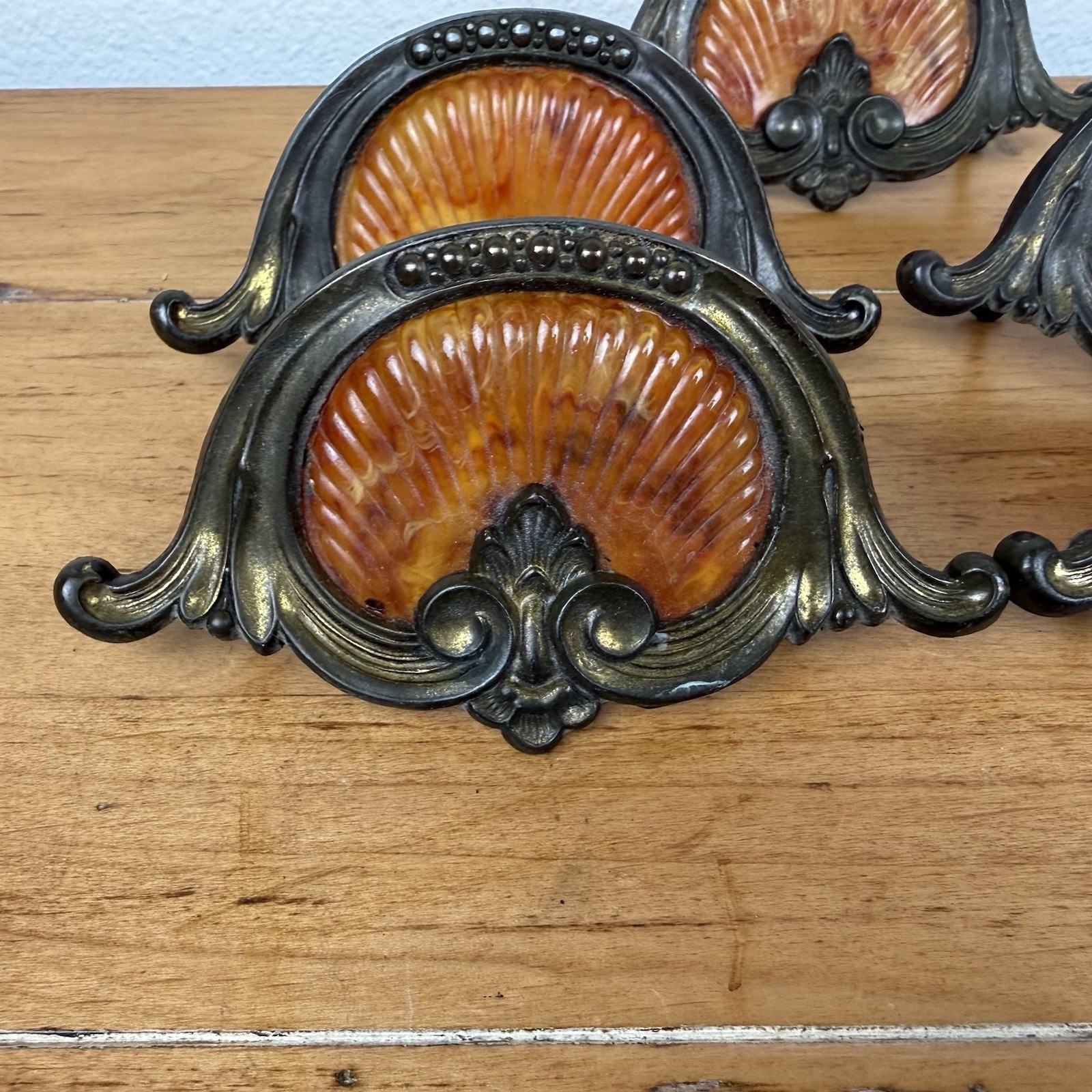 5 Vintage 1930’s-1940’s Keeler Art Deco Celluloid & Brass Original Drawer Pulls