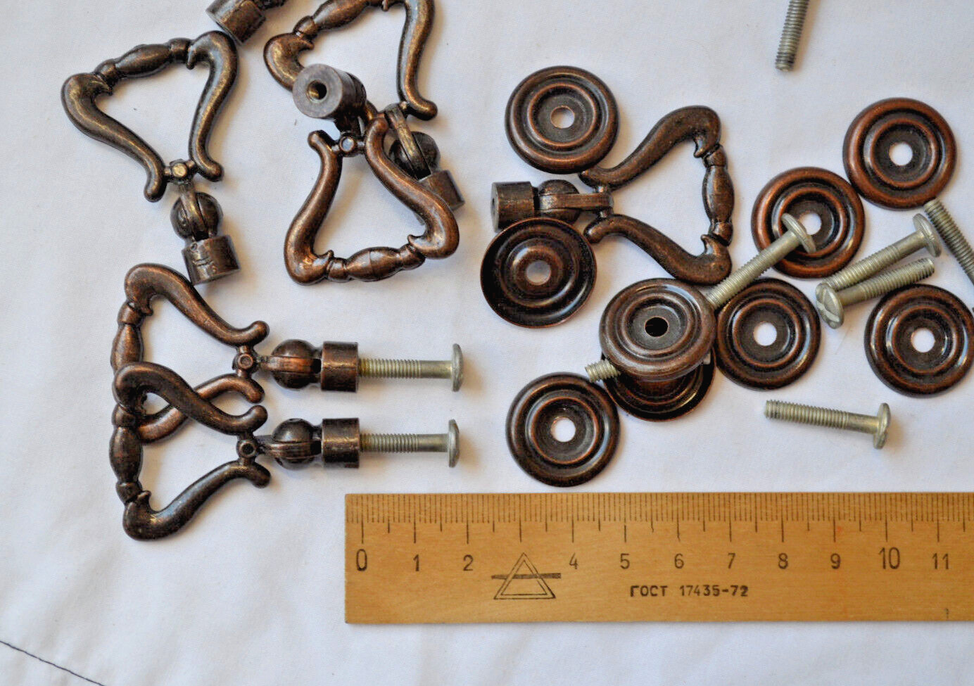 Soviet Drawer Handles vintage Set 9x USSR Furniture fittings Cabinet Pulls Knobs