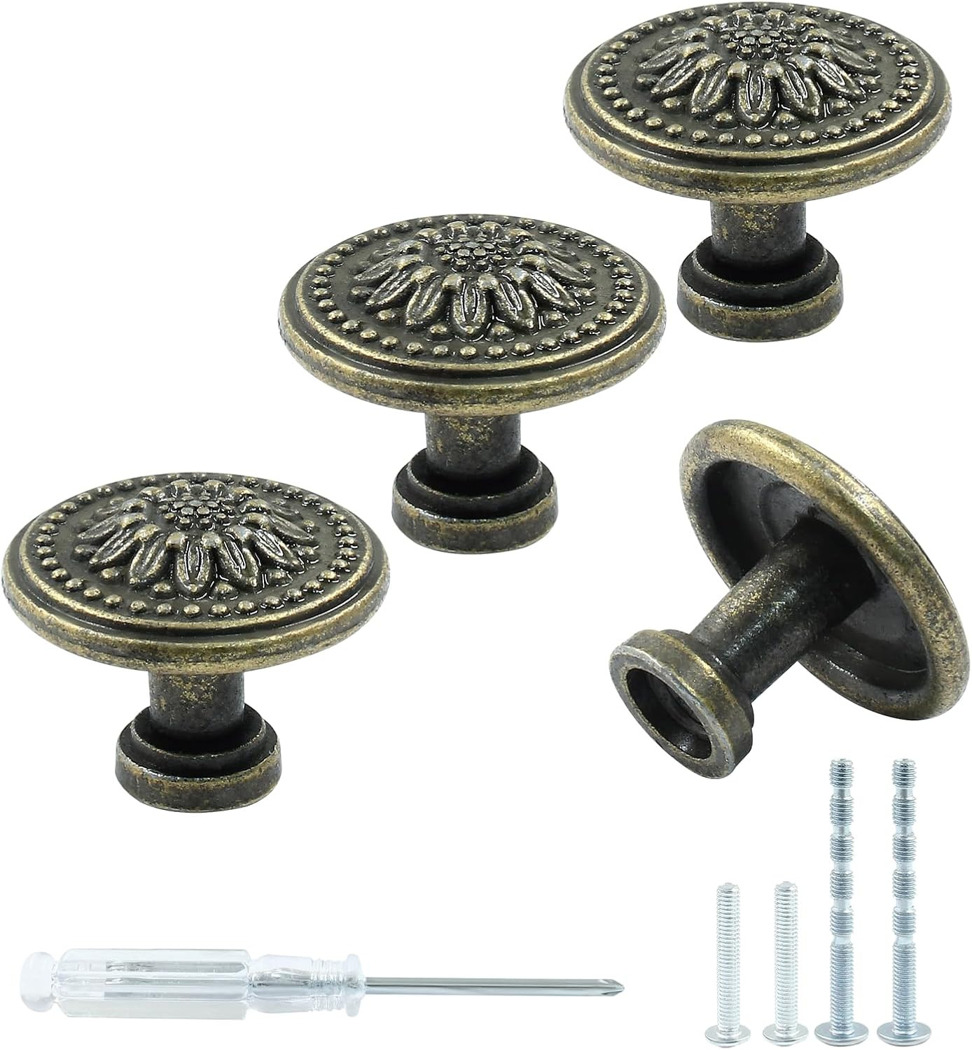 4 Pcs Antique Bronze Cabinet knobs, Mid Century Dresser Knobs Vintage Drawer Kno