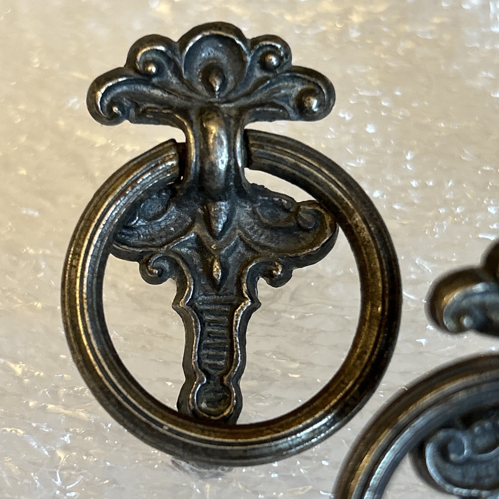 Antique KBC Keeler Brass Co G-1135 Ornate Cast Brass Bronze Drop Ring Bail Pull