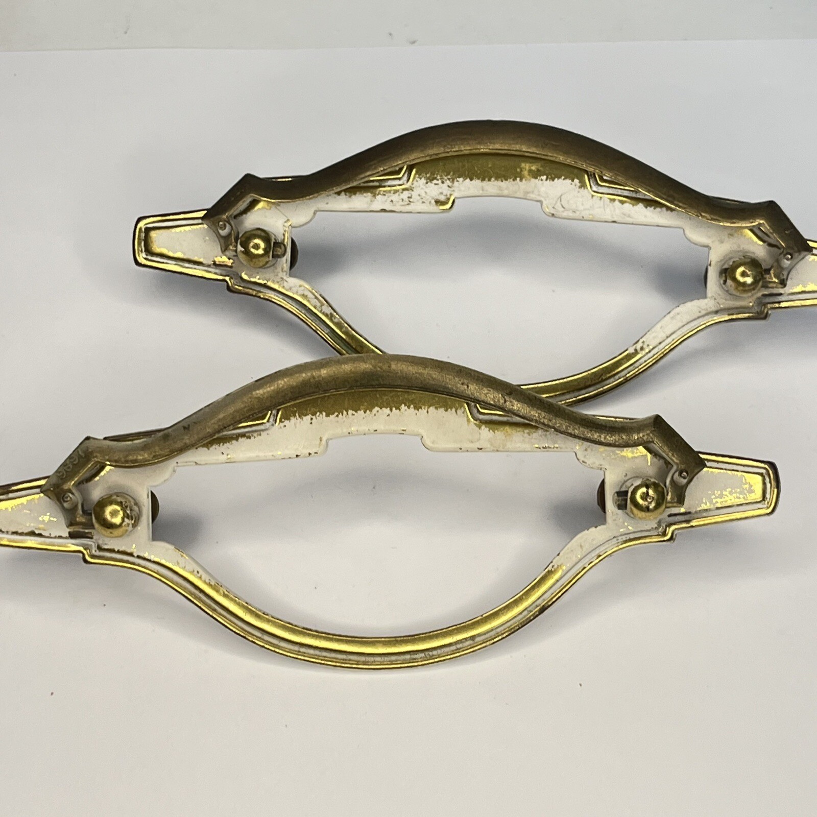 Two Reclaimed Steel Drawer Drop Bail Pull Handles Steel Gold 4″ c to c C