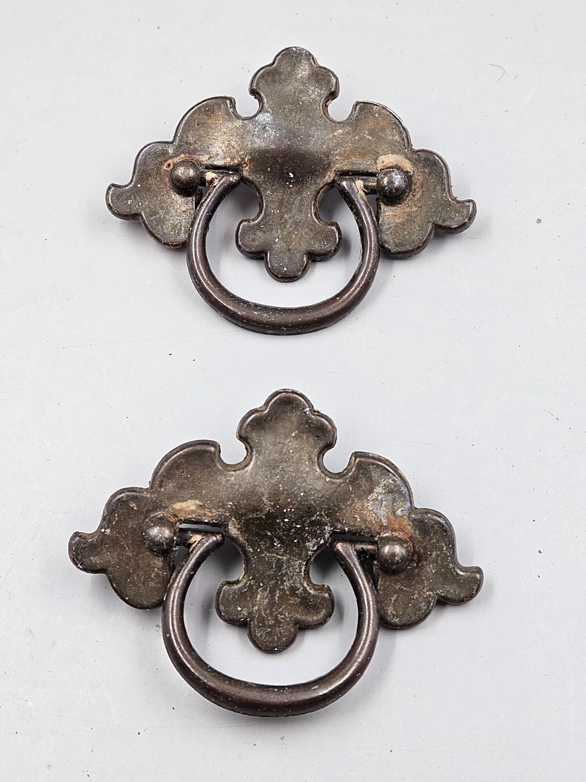 Vintage Cast Metal Bronze Tone 6 Chippendale Batwing Style Drop Bail Pull Handle