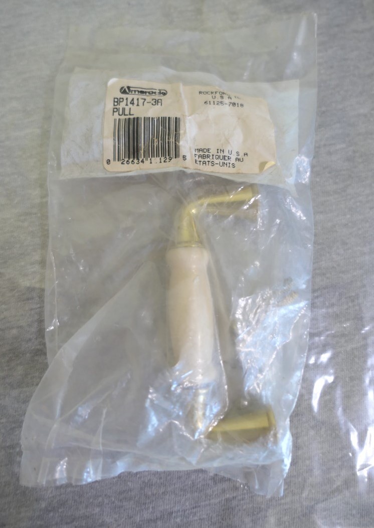 NOS Amerock Brass & Ceramic Cabinet Dresser Sideboard Drawer Pull Handle 3.25″ L