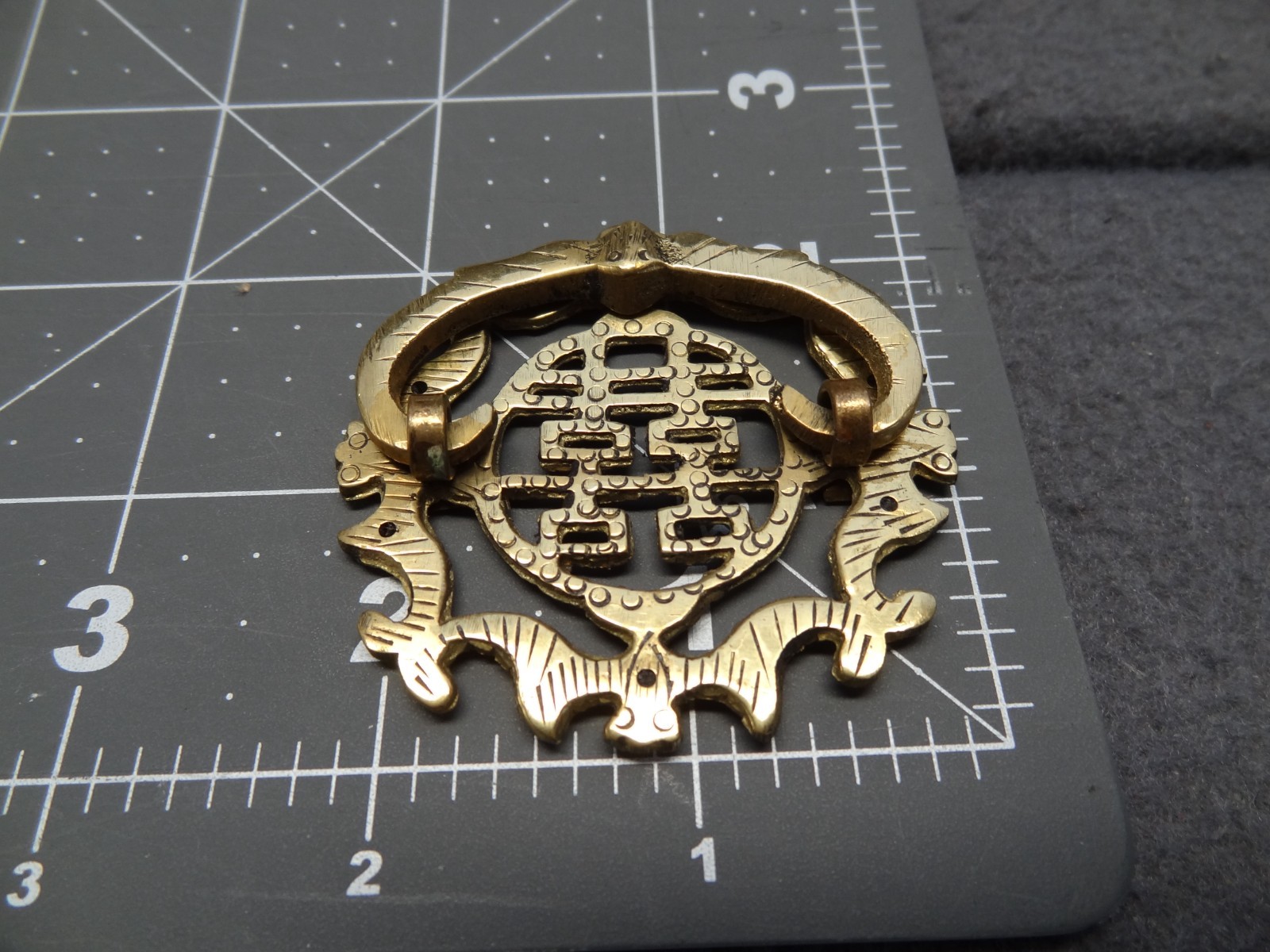 12 Brass 2″ Asian Drawer Pull Hardware VTG Hong Kong Oriental Knocker Door Decor