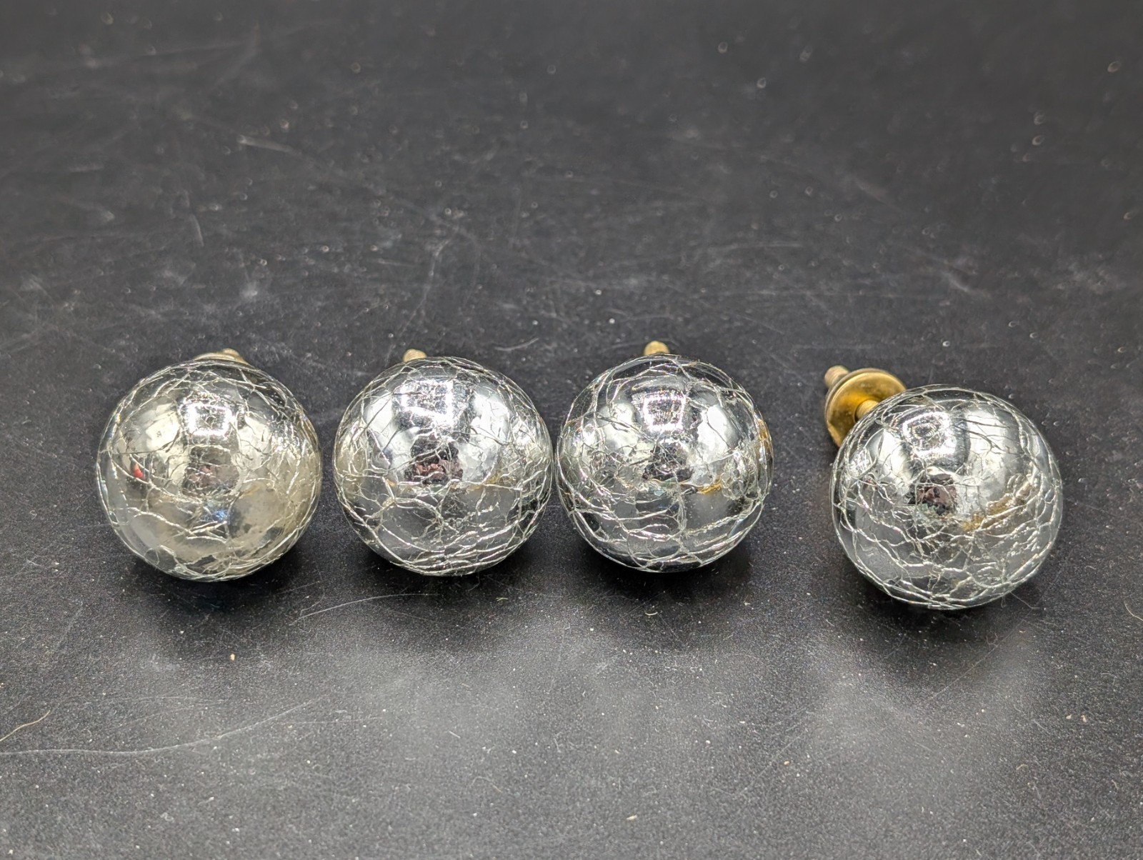 LOT 4 SILVER CRACKED GLASS CABINET DRAWER HANDLE PULLS 1.5” Diameter 3.5” Long