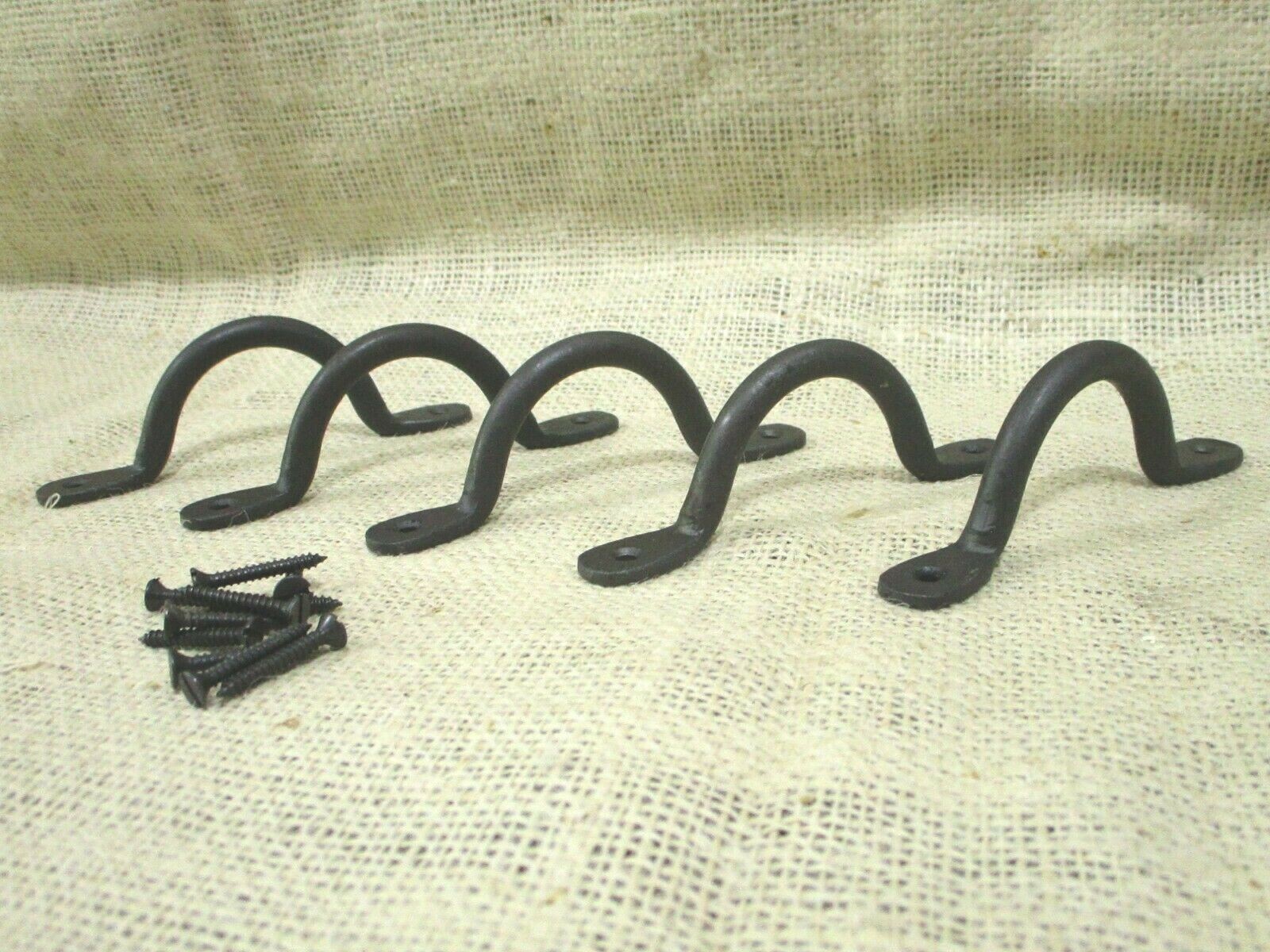 5 HAND FORGED IRON DRAWER BIN PULLS 4 1/4″ LONG CABINET HANDLES KITCHEN BATH