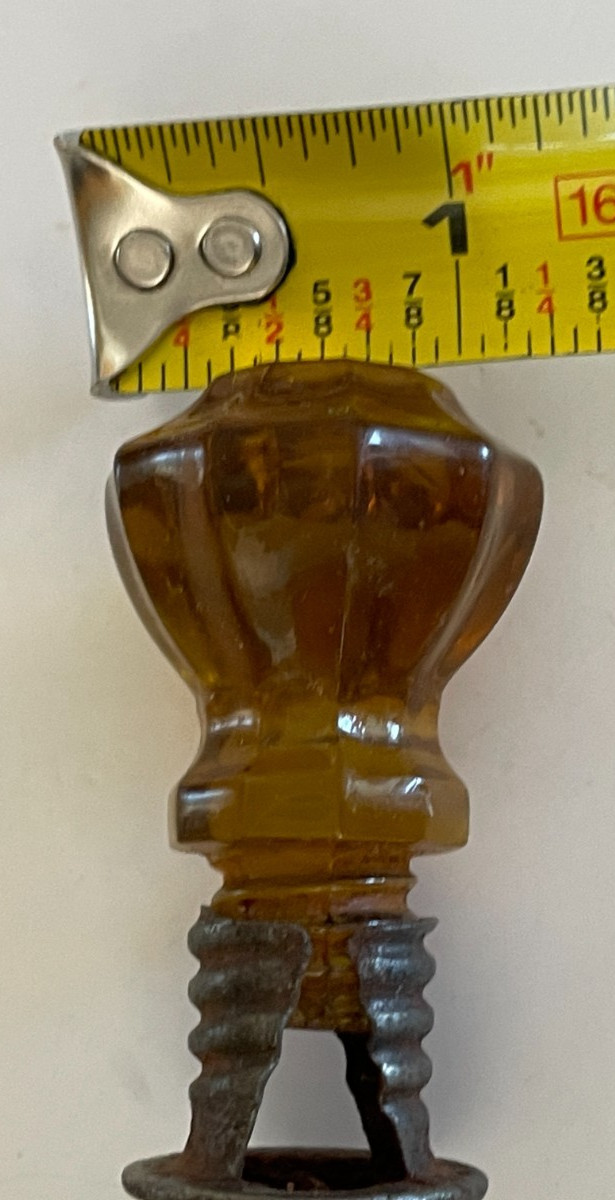 ONE Antique Amber Glass Faceted Knob Pull w/ Threaded Post and Screw Original