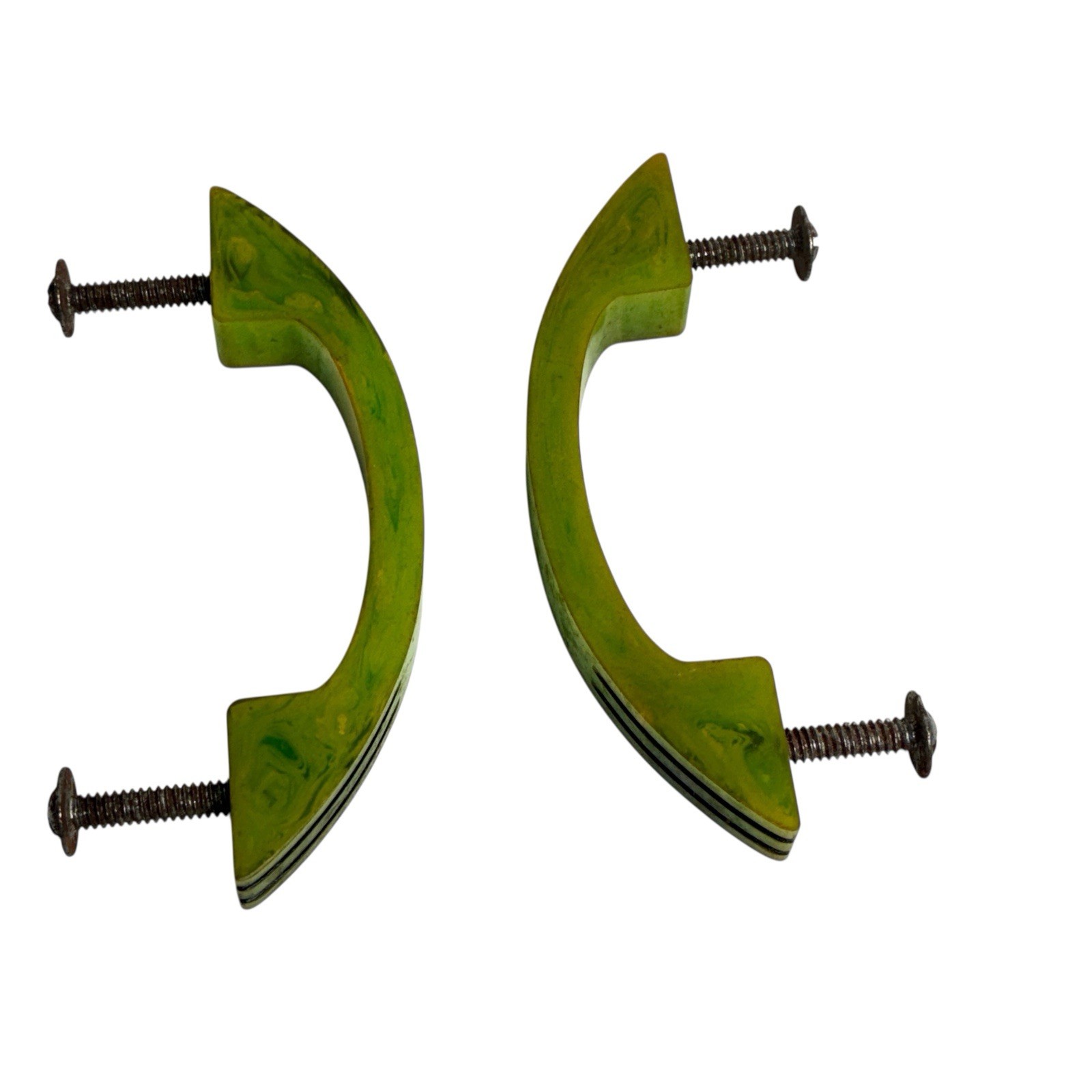 1940s Art Deco Green 4″ Drawer Pulls Cabinet Handles one Pair