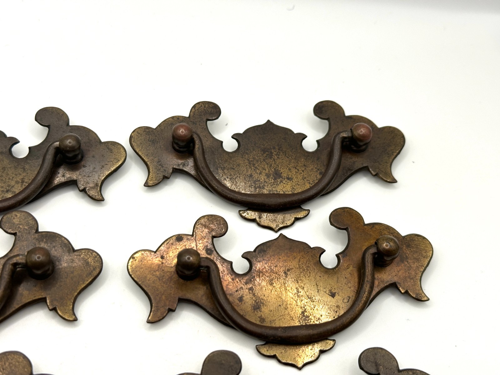 Vintage 8 Brass Chippendale-Style Batwing Drop Handle Drawer Pulls