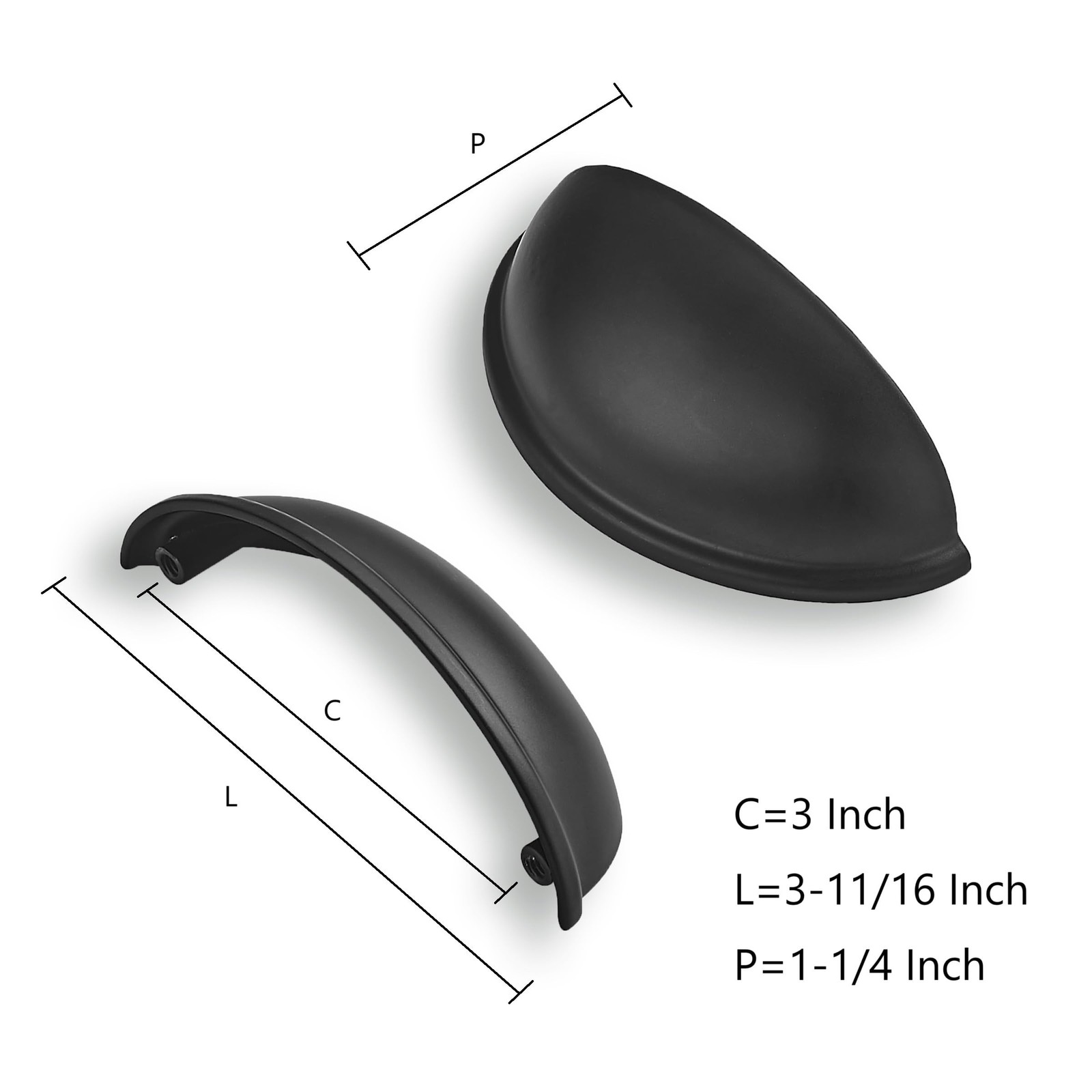 10 Pack 3″ Drawer Pulls Matte Black Cabinet Cup Pulls Kitchen Hardware Cabine…