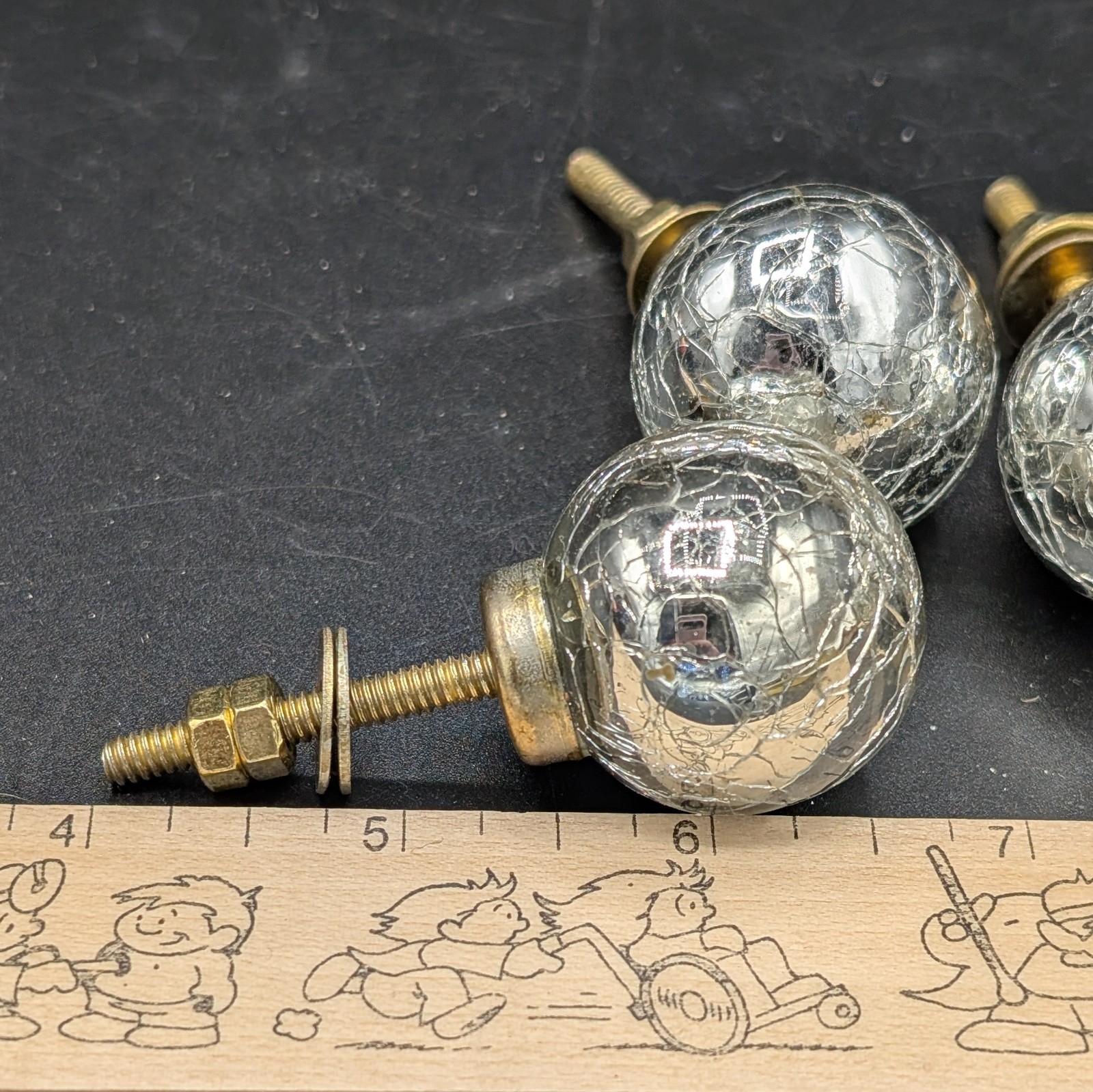 LOT 4 SILVER CRACKED GLASS CABINET DRAWER HANDLE PULLS 1.5” Diameter 3.5” Long