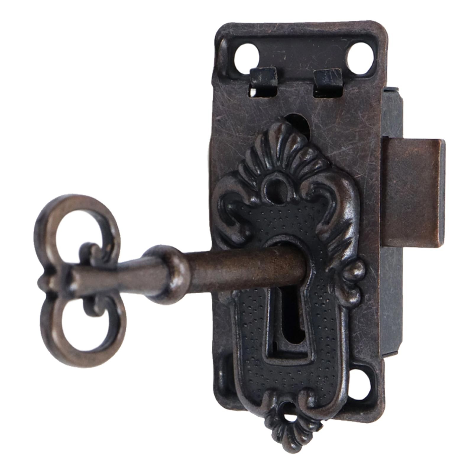 Antique Bronze Cabinet Lock with Keys, 2.09″ x 1.06″ Vintage Furniture Door L…