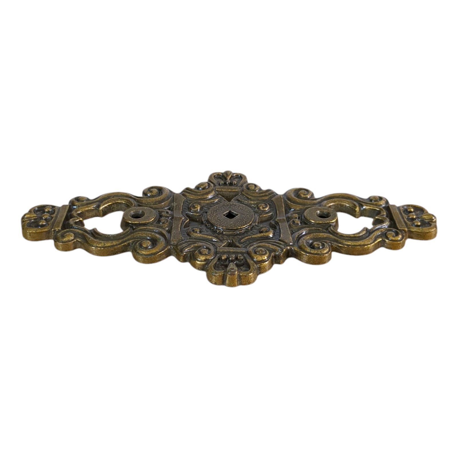 VTG Hyer Ornate Brass Cabinet Door Plate Knob Lrg Hollywood Regency Mid Century