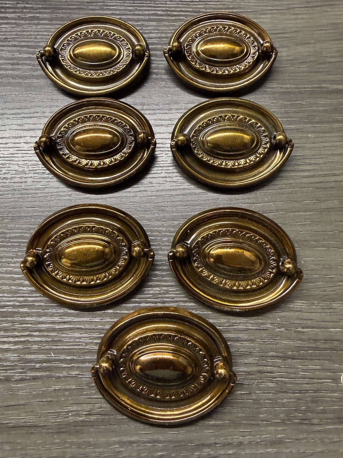 7 Vintage KBC Oval Hepplewhite Duncan Phyfe Style Brass Drawer Pull Rose (32