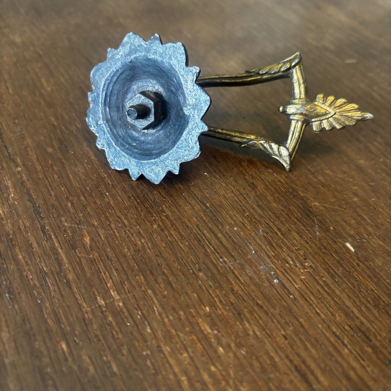 Antique Brass And Cast Iron Drawer Drop Bail Pull Highly Ornate Unique