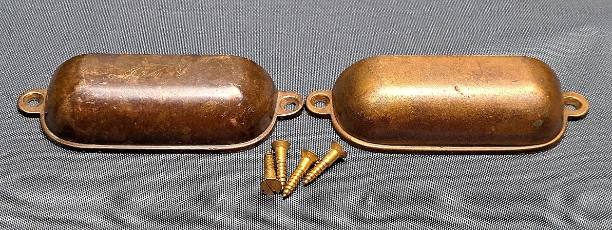 Vintage Pair Of Solid Brass Cup Style Drawer Pulls With Screws