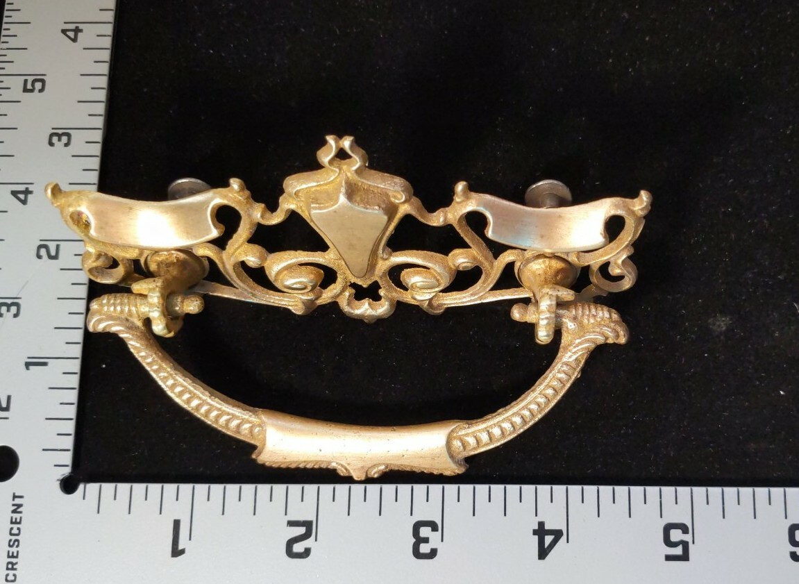 2 Antique Cast Brass Drawer Pulls Bails Traditional Ornate Design 3″ Centers