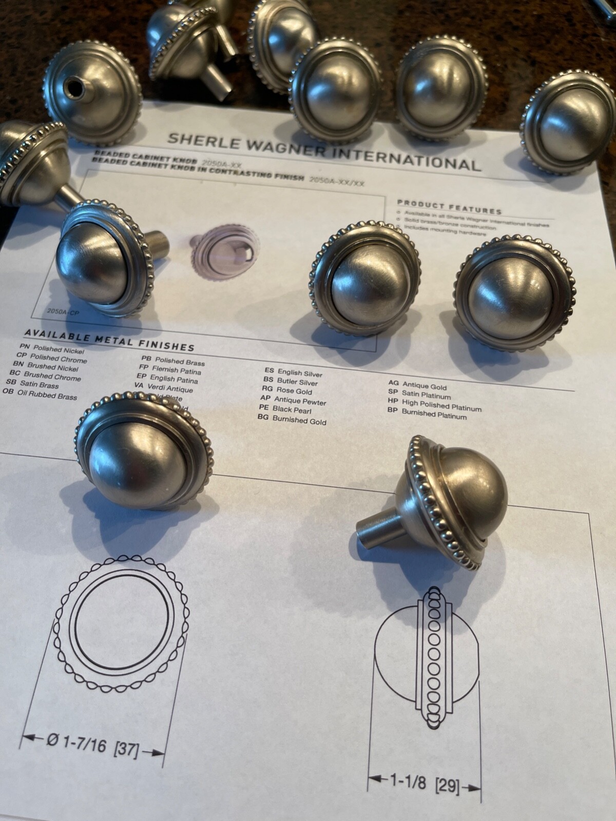 Sherle Wagner International Beaded Cabinet Knobs Brushed Nickel – Set of 13