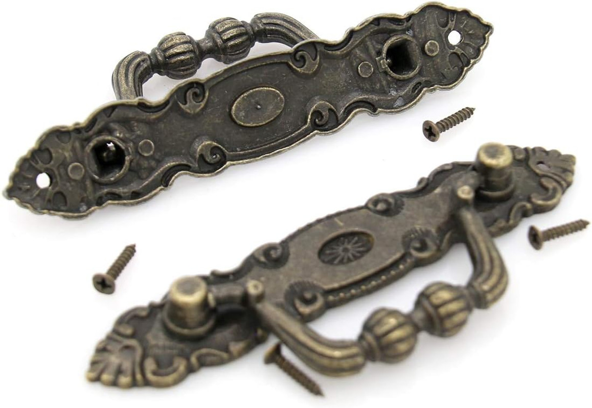 4 Pcs Vintage Antique Brass Bail Pull – Drop Pull Handle for Drawer Cabinet Dres