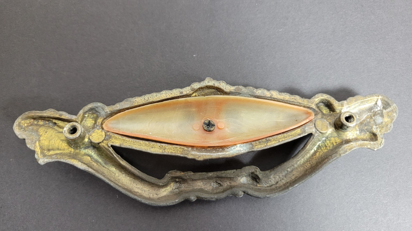 Vintage Art Deco Drawer Pull Bakelite Celluloid Inlay Cabinet Handle 6.5in