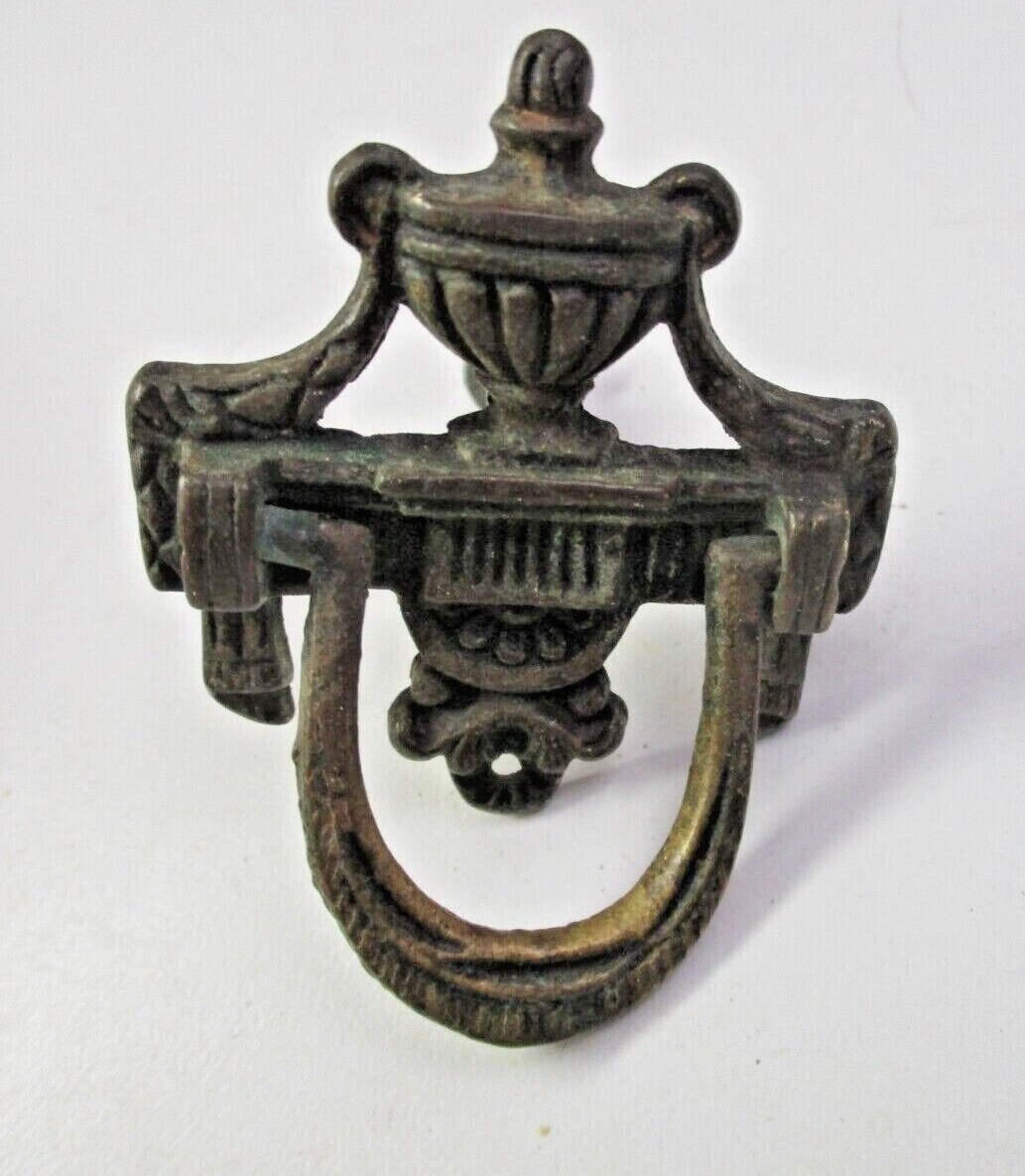 Victorian Urn Bail Drop Pull Handle Aged Dark Solid Cast Brass 2-3/16″ Antique